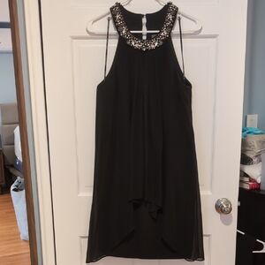Vince Camuto Black High Low Dress with Embellished Neckline